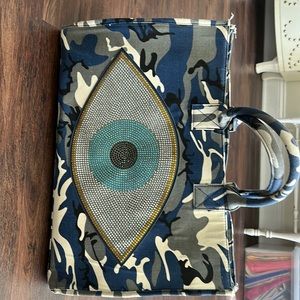 Navy camo evil eye tote bag